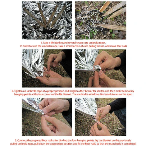 Coperta Di Emergenza Coperta Di Sopravvivenza Tenda Da Campeggio Attrezzatura Di Emergenza Esterna Impermeabile Termica (Silver, Silver-1pcs) - immagine 3