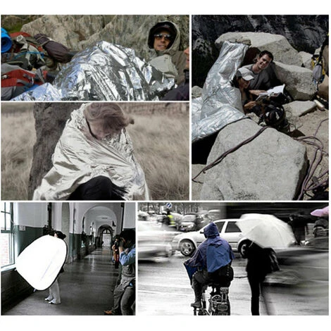 Coperta Di Emergenza Coperta Di Sopravvivenza Tenda Da Campeggio Attrezzatura Di Emergenza Esterna Impermeabile Termica (Silver, Silver-1pcs) - immagine 4