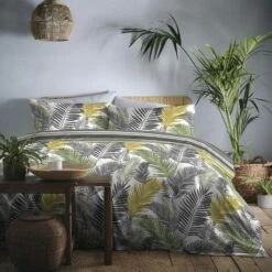 Fusion Set Copripiumino Facile Da Pulire, Motivo Tropicale, Per Letto Singolo, Color Ocra, TROOC11PTU