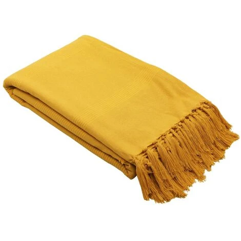 Copriletto A Frange 140 X 200 Cm Cotone Senape - SEGNA - immagine 3