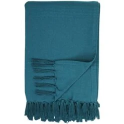 Copriletto A Frange 140 X 200 Cm Cotone Blu - SEGNA