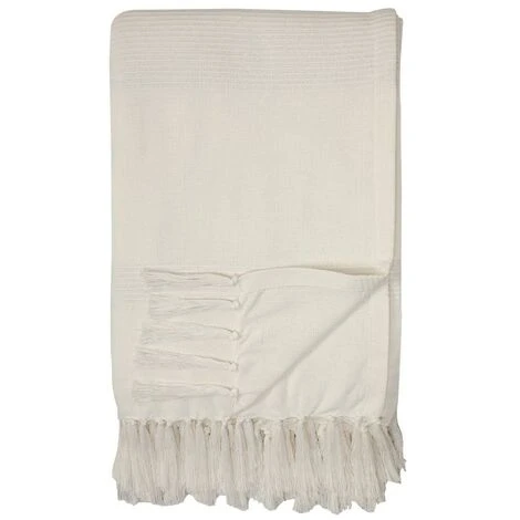 Copriletto A Frange 140 X 200 Cm Cotone Beige - SEGNA