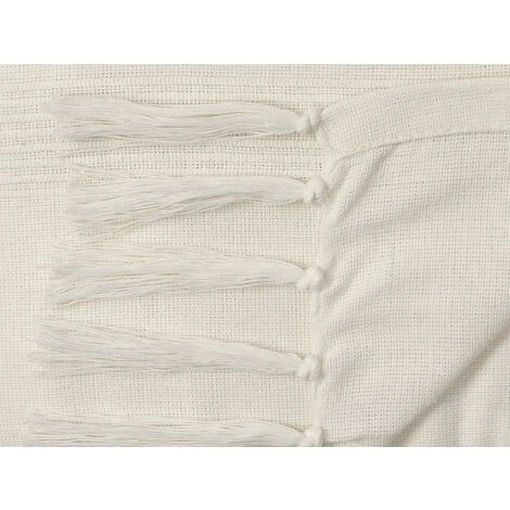 Copriletto A Frange 140 X 200 Cm Cotone Beige - SEGNA - immagine 4