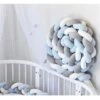 None Paracolpi Per Lettino Cuscino Serpente Cuscino Intrecciato Paracolpi Velluto Protezione Bambino (Bianco+Grigio+Blu) 3M