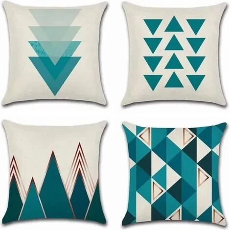 None Federe Per Cuscino Federa Decorativa Quadrata Fodera Per Cuscino Per Divano Motivo Geometrico Stampato Triangolo Blu 45 X 45 Cm 4pezzi