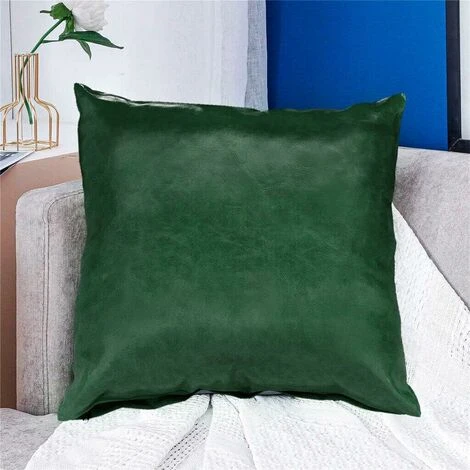 Fodera Cuscino Similpelle Pelle Lucida Morbida 45x45 Cm Federa Cerniera - Verde - immagine 3