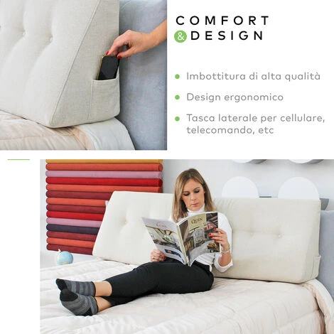 EVERGREENWEB - Cuscino Da Lettura Ergonomico, Cuscino Schienale A Cuneo Per Letto E Divano Cuscino Per Gambe Testata Letto Misura 200x26 Cm Colore Ghiaccio 100% Made In ItalyCHILL PILLOW - immagine 3