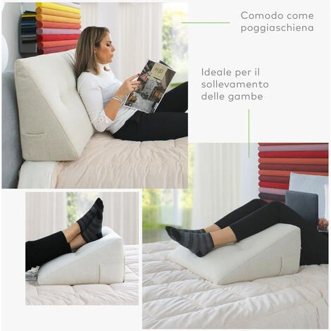 EVERGREENWEB - Cuscino Da Lettura Ergonomico, Cuscino Schienale A Cuneo Per Letto E Divano Cuscino Per Gambe Testata Letto Misura 200x26 Cm Colore Ghiaccio 100% Made In ItalyCHILL PILLOW - immagine 4
