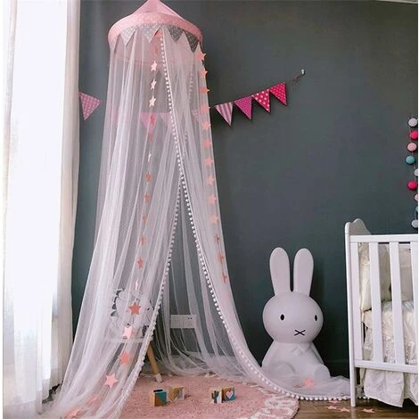 MINKUROW Zanzariera, Zanzariera A Baldacchino Per Letto Per Neonato Con Stelle Rete Luminosa A Baldacchino Per Letto, Decorazione Per Tenda Da Letto Principessa -Rosa - immagine 2