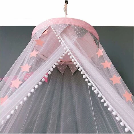 MINKUROW Zanzariera, Zanzariera A Baldacchino Per Letto Per Neonato Con Stelle Rete Luminosa A Baldacchino Per Letto, Decorazione Per Tenda Da Letto Principessa -Rosa - immagine 3