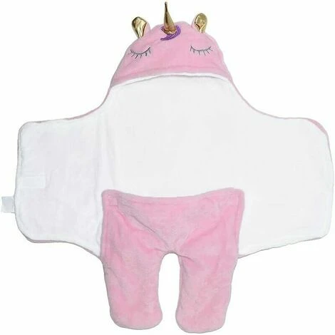GTA Unicorno Sacco Nanna Neonato Fasciato Ragazza Ragazzo Spessa Coperta Avvolgente Con Cappuccio Calda Fasciatura Velluto Corallo Sacco Nanna Neonato Con Piedi Separati Sacco Nanna Neonato, Rosa - immagine 2