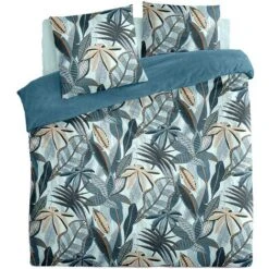 Set Di Biancheria Da Letto Stampata Nikau, Cotone, Azzurro, 240x220 Cm - Atmosphera Créateur D'intérieur