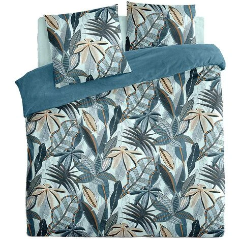 Set Di Biancheria Da Letto Stampata Nikau, Cotone, Azzurro, 240x220 Cm - Atmosphera Créateur D'intérieur