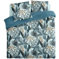 Completo Letto Stampato Nikau, Cotone, Azzurro, 260x240 Cm - Atmosphera Créateur D'intérieur