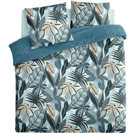 Completo Letto Stampato Nikau, Cotone, Azzurro, 260x240 Cm - Atmosphera Créateur D'intérieur