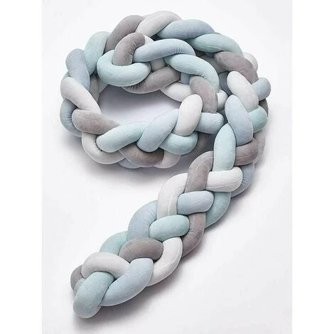 Paraurti Per Letto In Serpente Con Tappetino Per Bambini In Tessuto - Paracolpi Grigio + Bianco + Verde + Blu 1,5 M - immagine 2