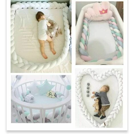 Paraurti Per Letto In Serpente Con Tappetino Per Bambini In Tessuto - Paracolpi Grigio + Bianco + Verde + Blu 1,5 M - immagine 3