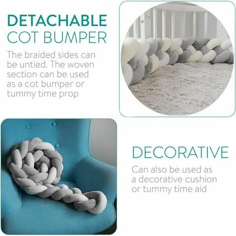 Paraurti Per Letto In Serpente Con Tappetino Per Bambini In Tessuto - Paracolpi Grigio + Bianco + Verde + Blu 1,5 M - immagine 4