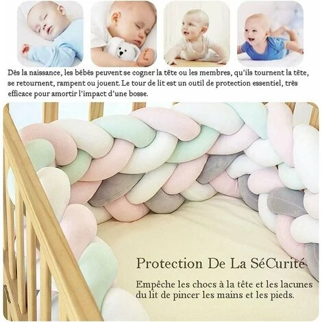 Paracolpi Per Culla- Cuscino Per Neonato A 3 Tessuti Intrecciato Con Serpente Paracolpi In Velluto Paracolpi Per Culla Asilo Nido Per Neonati Decorazione Camera Da Letto Con (Rosa Bianco Verde Menta - - immagine 3
