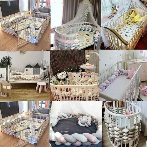 Paracolpi Per Culla- Cuscino Per Neonato A 3 Tessuti Intrecciato Con Serpente Paracolpi In Velluto Paracolpi Per Culla Asilo Nido Per Neonati Decorazione Camera Da Letto Con (Rosa Bianco Verde Menta - - immagine 5