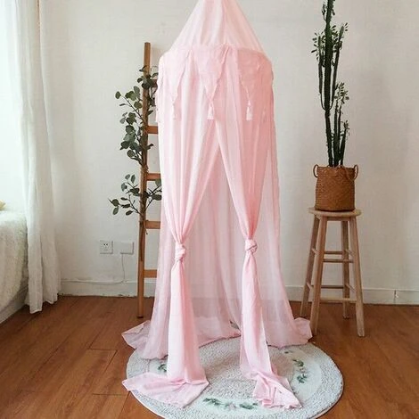 Baldacchini Per Lettino, Decorazione Per La Stanza Delle Ragazze, Zanzariera In Mussola Per Bambini, Altezza 240 Cm, Rosa - immagine 5