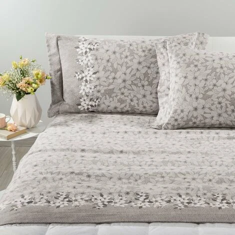 Caleffi - Completo-lenzuola Fiordaliso 100% Cotone Marinaro Matrimoniale Tortora