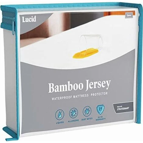 LUCID Coprimaterasso Di Premium Rayon Di Bambù Jersey – Ultra Morbido – Impermeabile – Matrimoniale, 160 X 200 Cm