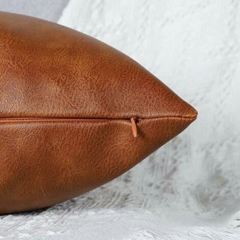 Set Di 2 Fodere Per Cuscino Di Lusso In Finta Pelle Moderna E Confortevole Federa Per Divano Soggiorno Balcone Giardino Per Famiglia 45x45 Cm Marrone - immagine 4