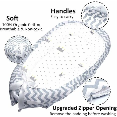 LITZEE Nido Multifunzionale Per Neonati E Neonati, Nido, Lettino Da Viaggio, 100% Cotone, Culla Neonato Bozzolo A Doppia Faccia, Copertura Anti-Allergia Per Culla Neonato - immagine 2