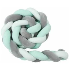 2 M Paracolpi Per Lettino Cuscino Serpente Treccia Paracolpi Velluto Protezione Bambino Recinto In Tessuto Anticollisione (bianco + Grigio + Verde)