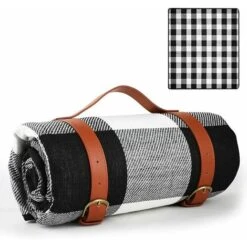 Coperta Da Picnic 150x200 Cm, Coperta Impermeabile Per Esterni, Grande Coperta Da Picnic Pieghevole Portatile A 3 Strati (bianco E Nero)