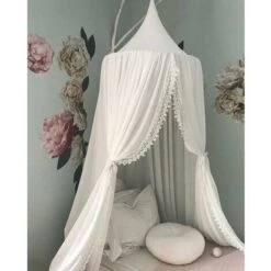 Baldacchino Per Letto Per Bambini, Decorazione Per Cameretta Dei Bambini Zanzariera In Cotone A Forma Di Cupola Principessa Giochi Per Bambini Tende Decorazione Per Cameretta Dei Bambini Bianco 240CM
