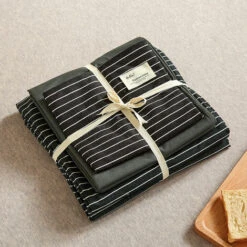 Completo Letto Copripiumino Con Chiusura A Cerniera, Con 2 Federe, Set Di Biancheria Da Letto In Quattro Pezzi In Puro Cotone Spazzolato Spesso Per Autunno E Inverno (strisce Nero Carbone)