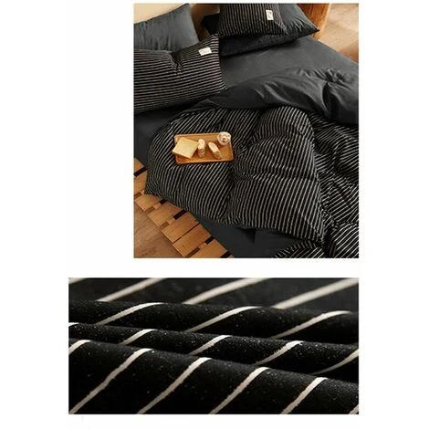 Completo Letto Copripiumino Con Chiusura A Cerniera, Con 2 Federe, Set Di Biancheria Da Letto In Quattro Pezzi In Puro Cotone Spazzolato Spesso Per Autunno E Inverno (strisce Nero Carbone) - immagine 4