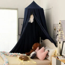 Baldacchino Per Letto Per Bambini Per Camera Da Letto Cupola Rotonda Per Decorazioni Per La Cameretta Dei Bambini Cotone Delicato Sulla Pelle 2,5 M (blu Scuro)