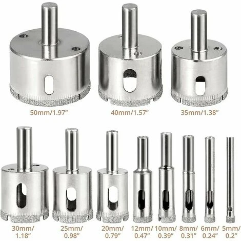 Sega A Tazza Per Piastrelle A Campana Diamantata Trova Foro Regolabile Con 11 Punte Da Trapano Rivestite Diamantate + 1 Guida Per Sega A Tazza Con Cacciavite Con Base A Ventosa Per Vetro Ceramico - immagine 3