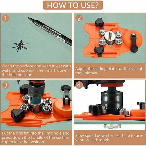 Sega A Tazza Per Piastrelle A Campana Diamantata Trova Foro Regolabile Con 11 Punte Da Trapano Rivestite Diamantate + 1 Guida Per Sega A Tazza Con Cacciavite Con Base A Ventosa Per Vetro Ceramico - immagine 4